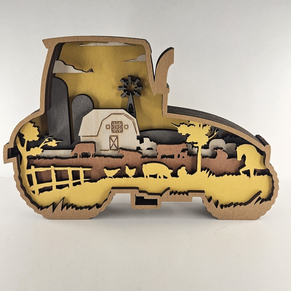Farm Tractor Scene Farmer Map 3d Laser Cut Layered Wooden Sign